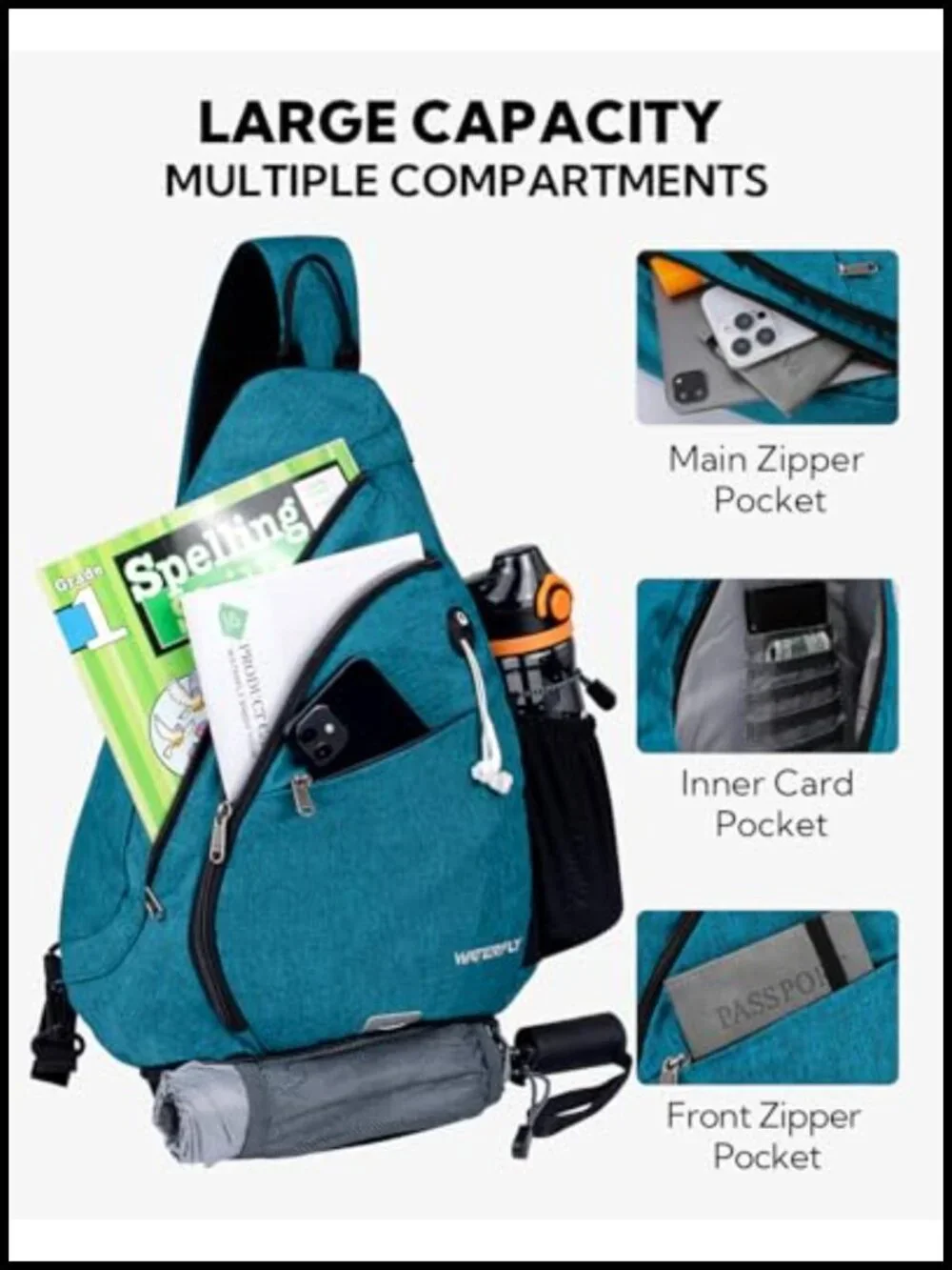 18L Crossbody Sling Backpack Water Resistant Hiking Daypack with 7 Pockets for